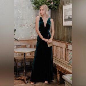 Jenny Yoo Logan Emerald Green Velvet Gown